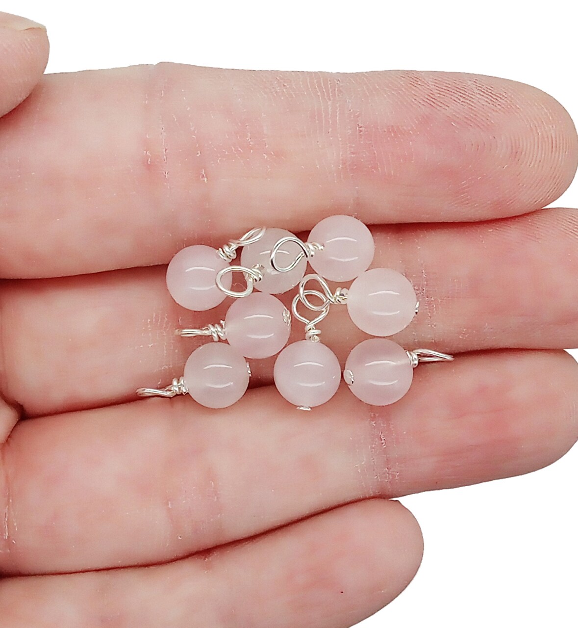 Rose Quartz 6mm Bead Dangles, Small Gemstone Charms, 10 pieces, Adorabilities